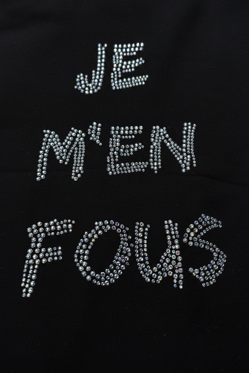 T-SHIRT NERA JE M’EN FOUS CRISTALLI