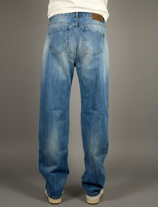 JEANS WIDE coloris BE COOL avec Écusson JE M'EN FOUS