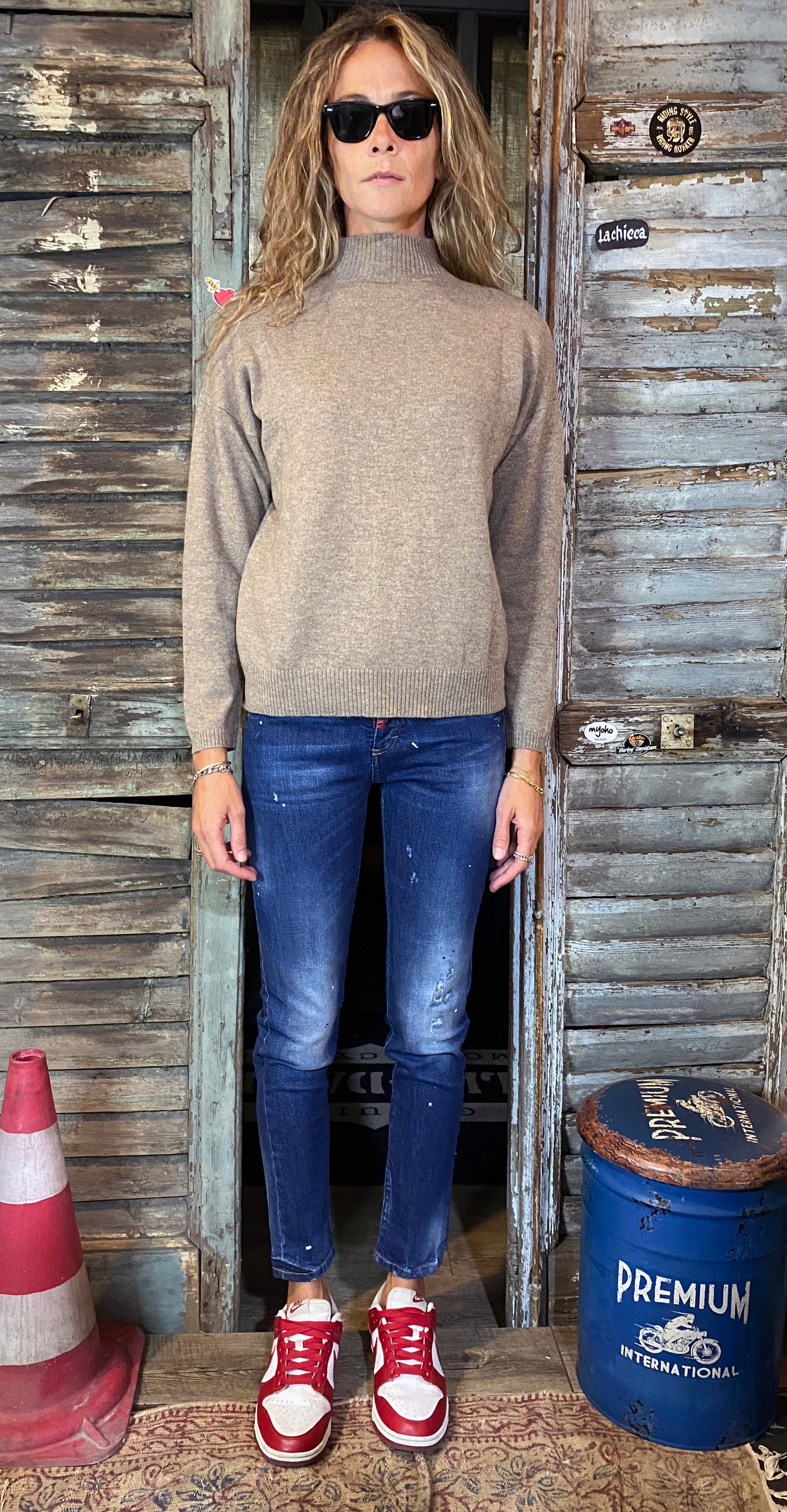 PULLOVER CAHSMERE HALF NECK BROWN