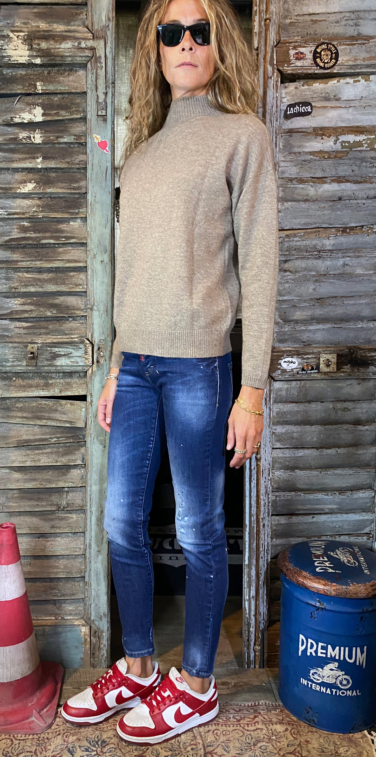 PULLOVER CAHSMERE HALF NECK BROWN