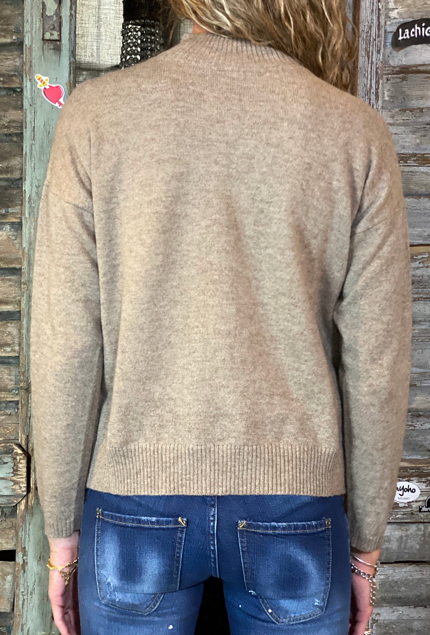 PULLOVER CAHSMERE HALF NECK BROWN