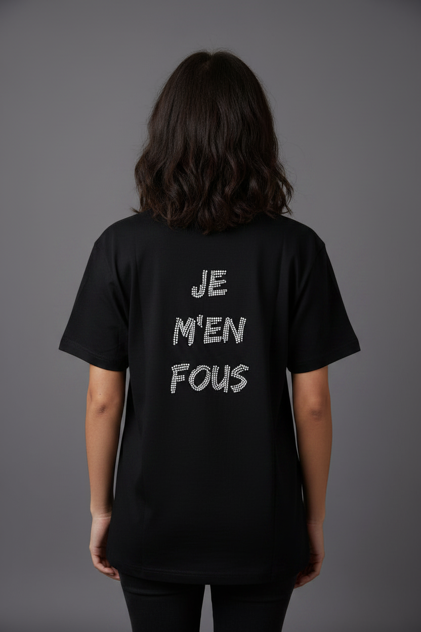 T-SHIRT NERA JE M’EN FOUS CRISTALLI
