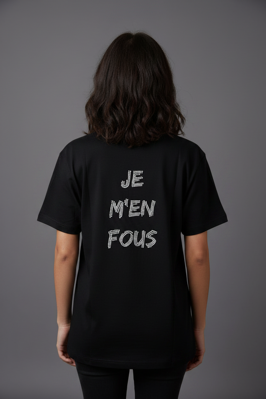 T-SHIRT NERA JE M’EN FOUS CRISTALLI