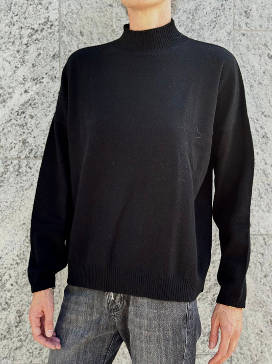 PULLOVER CAHSMERE HALF NECK BLACK