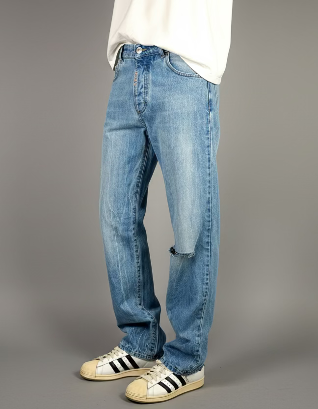 JEANS WIDE coul. STONE RIP