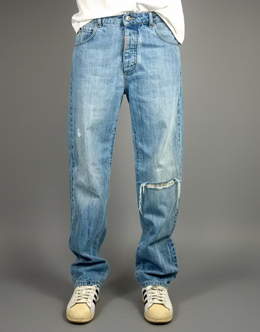 JEANS WIDE col. STONE RIP con toppa Je M'en Fous