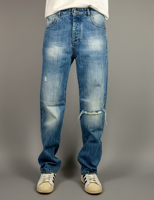 JEANS WIDE col.BE COOL con Toppa JE M'EN FOUS