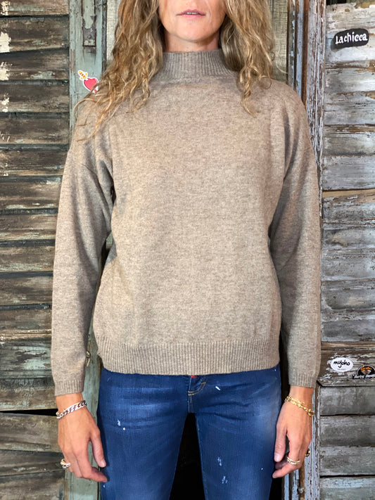 PULLOVER CAHSMERE HALF NECK BROWN